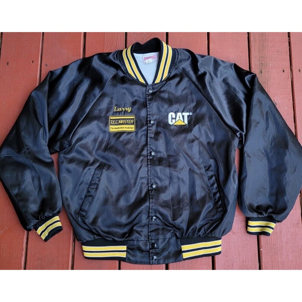 Vintage 80’s Caterpillar CAT Machinery Satin Varsity Bomber Jacket Size XL